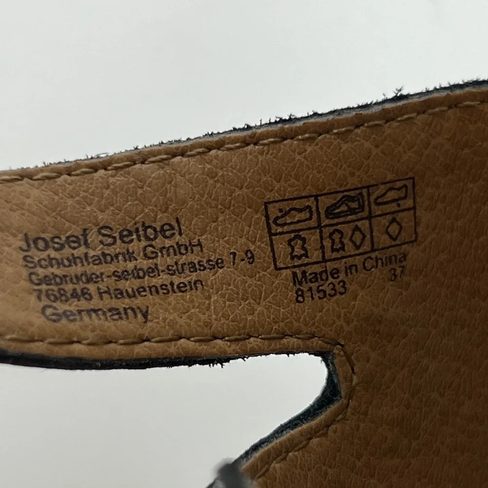 Josef Seibel Rosalie 33 Black Leather Strappy Wedge Sandals EU 37 US 6.5 Comfort